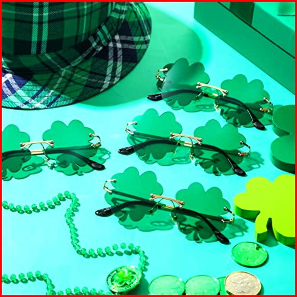4 Pairs Novelty Shamrock Sunglasses, Plastic Rimless Design, Party Favors main image 7